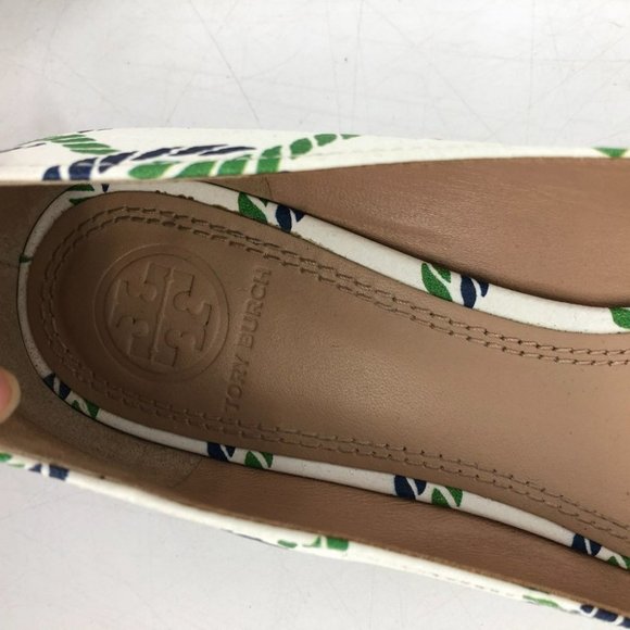 Tory Burch Maritime ankle wrap white navy green ballet flats 6.5 Isle - Picture 7 of 16